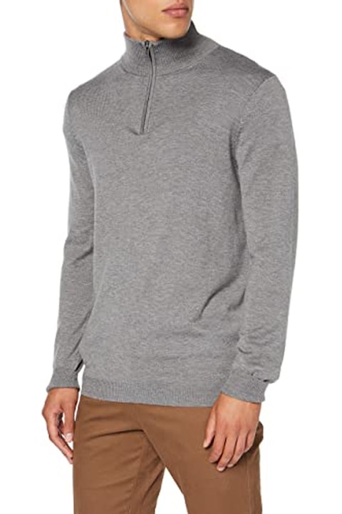 Мъжки пуловер Find 2531458-AZ14458, Висока яка с цип, Мериносова вълна, Сив, S
