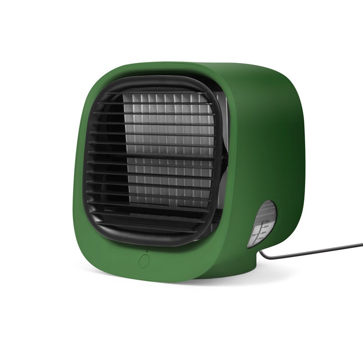 Mini Aparat de Aer Conditionat pentru Camera, Birou sau Masina cu Ventilator, Conectare USB, Iluminare LED Multicolora, Racire si Umidificare Aer, Verde