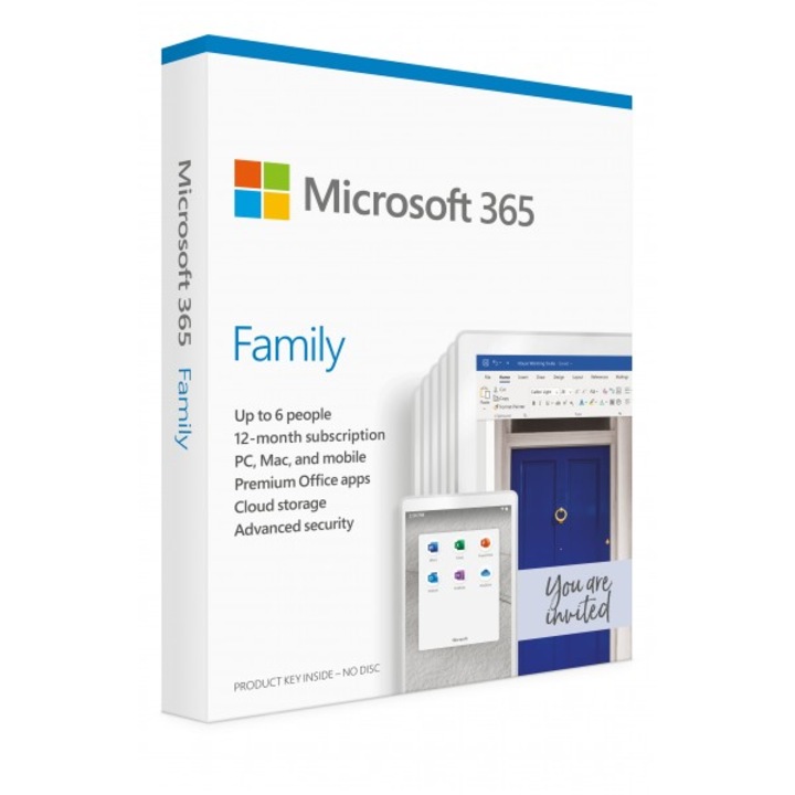 Microsoft Office 365 Family PC/MAC Europe, 6 utilizatori, 1 an