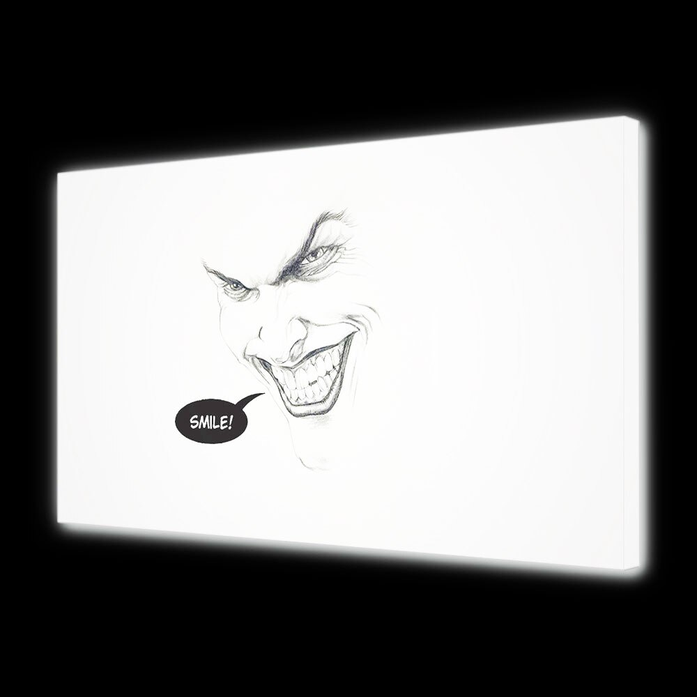 Laughter Meeting pepper Tablou Canvas Led cu Intrerupator, Luminos in Intuneric, Premium, Art Star,  Joker Smile desenat in creion, Animatii, Panza pe cadru de lemn,  Decoratiuni Moderne pentru Casa, 60 x 90 cm - eMAG.ro