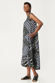 Antonia M, Rochie lejera cu imprimeu grafic, Negru/Alb/Albastru Antonia M, Rochie lejera cu imprimeu grafic, Negru/Alb/Albastru