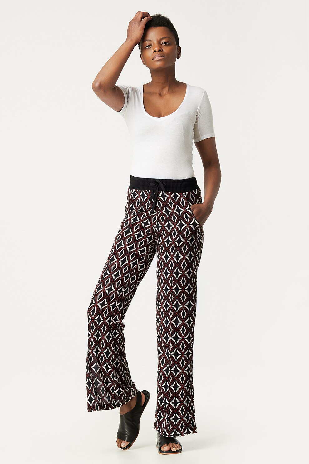 Antonia M, Pantaloni cu imprimeu si croiala ampla, Negru/Rosu Bordeaux