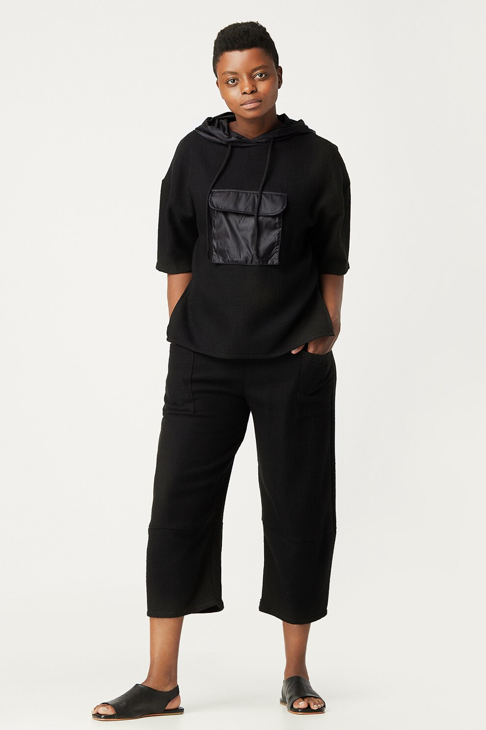 Antonia M, Hanorac cu buzunar cu clapa pe piept, Negru, S