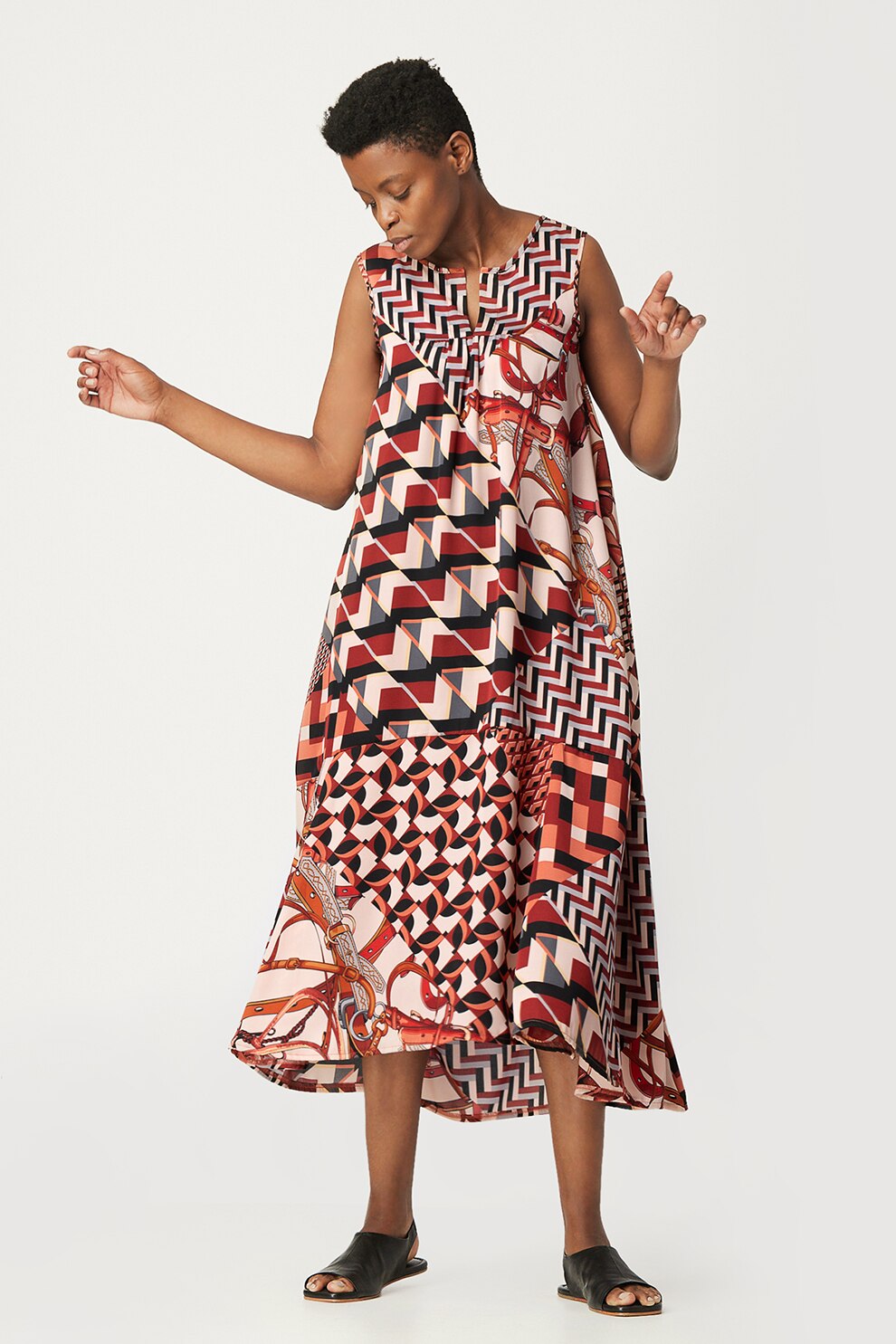 Antonia M, Rochie lejera cu imprimeu grafic, Oranj/Roz/Negru, S