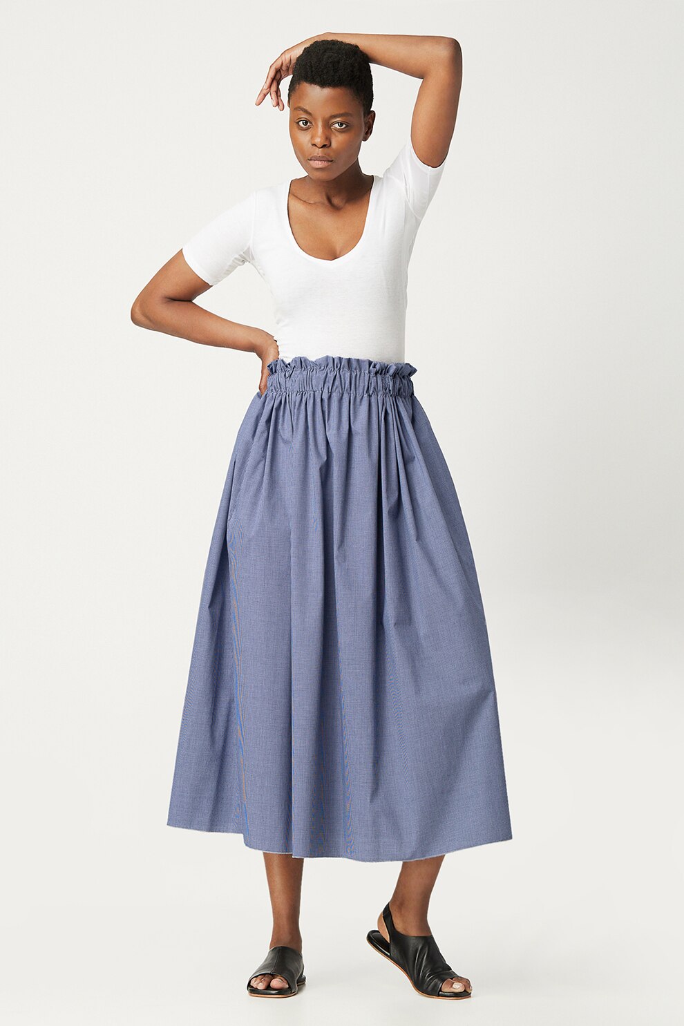Antonia M, Fusta midi cu buzunare laterale, Albastru/Alb