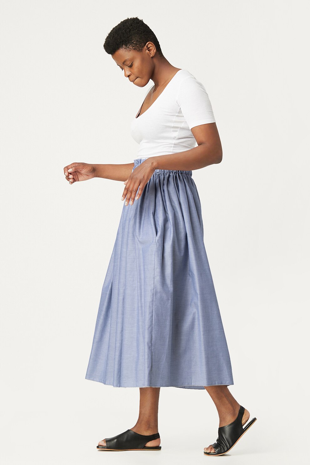 Antonia M, Fusta midi cu buzunare laterale, albastru azur, alb, S