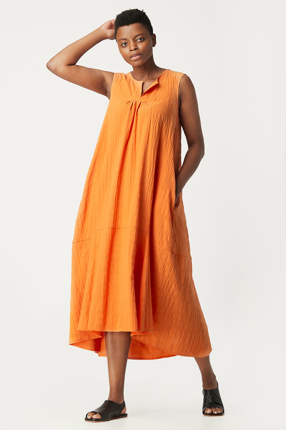 Antonia M, Rochie midi cu croiala in A si buzunare laterale, Oranj, S