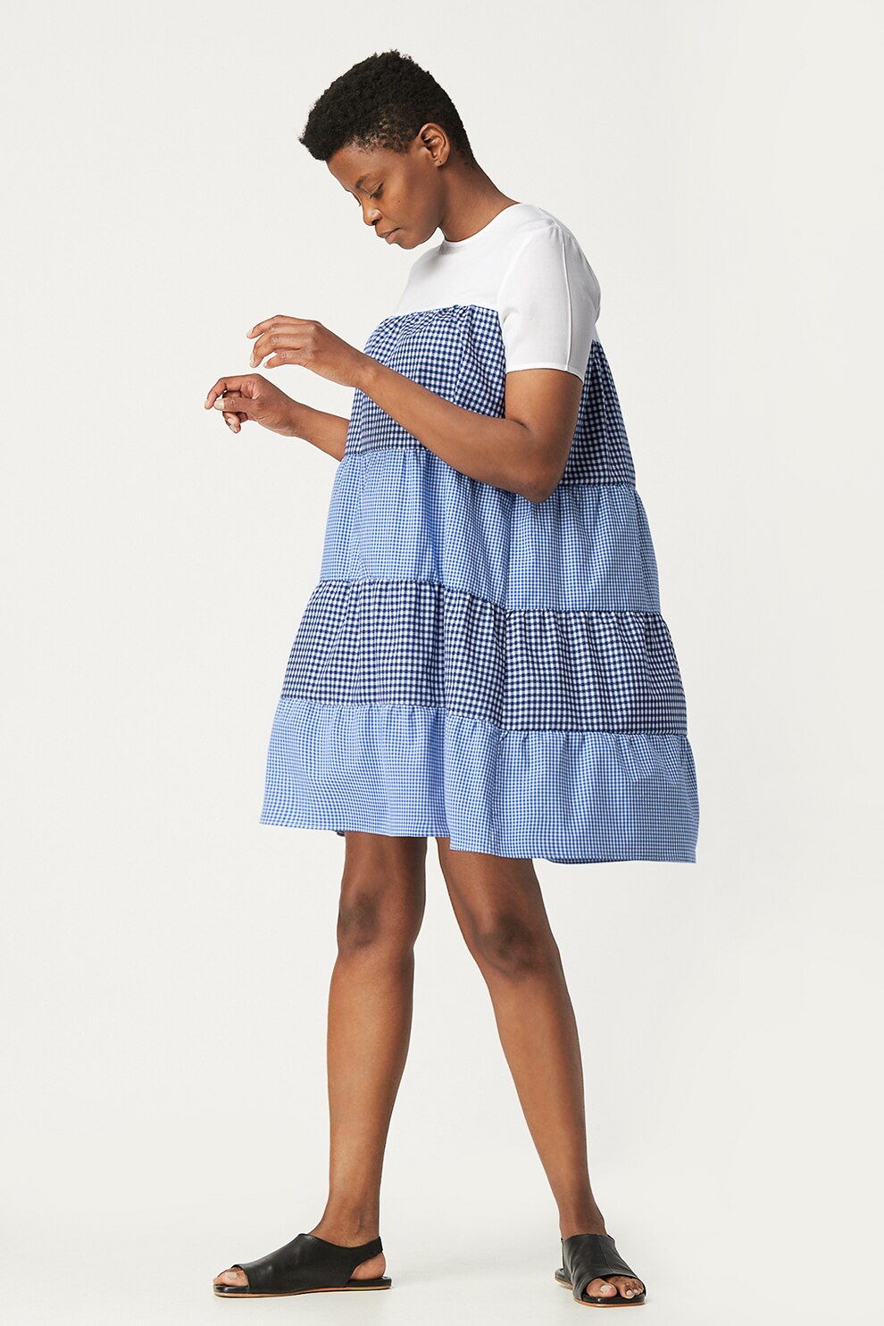 Antonia M, Rochie lejera cu imprimeu in carouri, albastru, alb