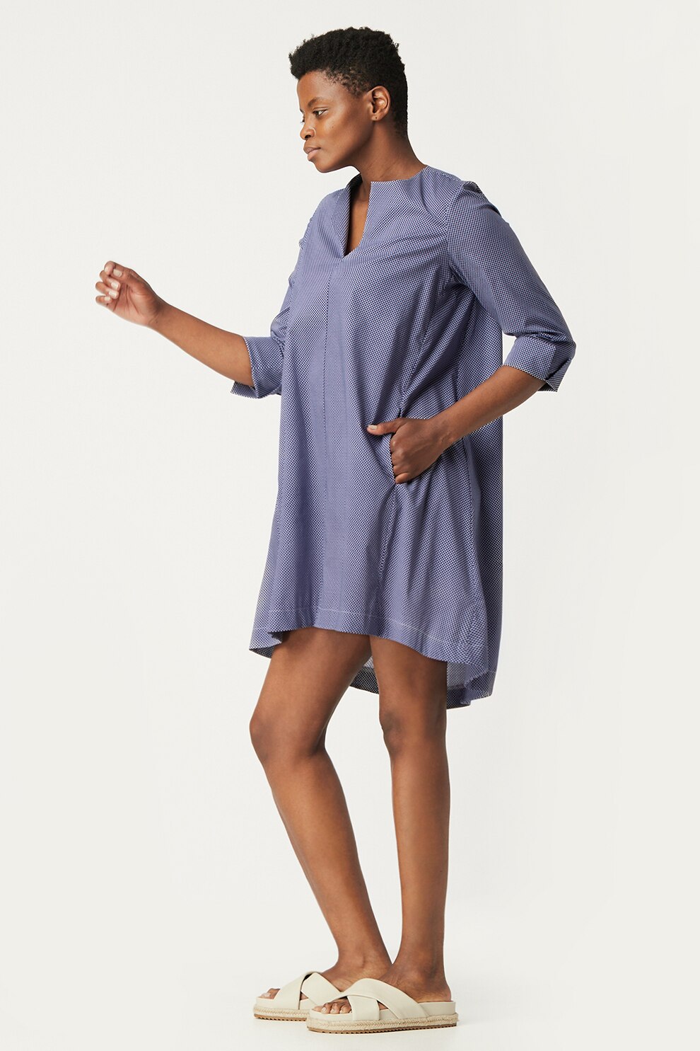 Antonia M, Rochie evazata cu imprimeu si terminatie asimetrica, Bleumarin/Alb, L