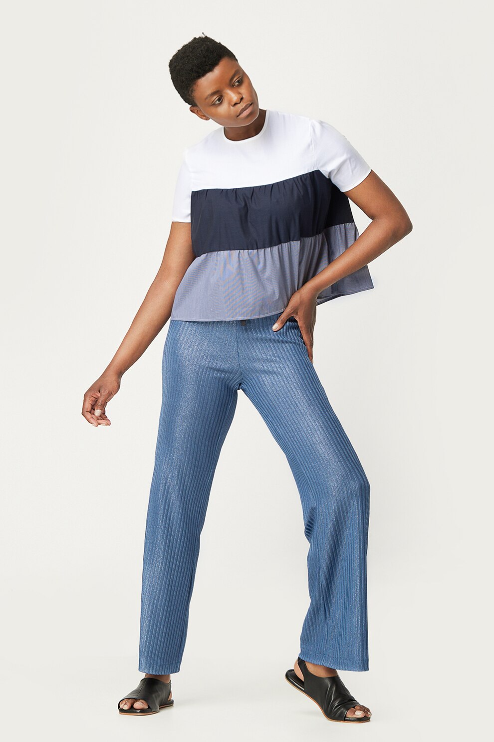 Antonia M, Bluza lejera cu model colorblock, Alb/Albastru