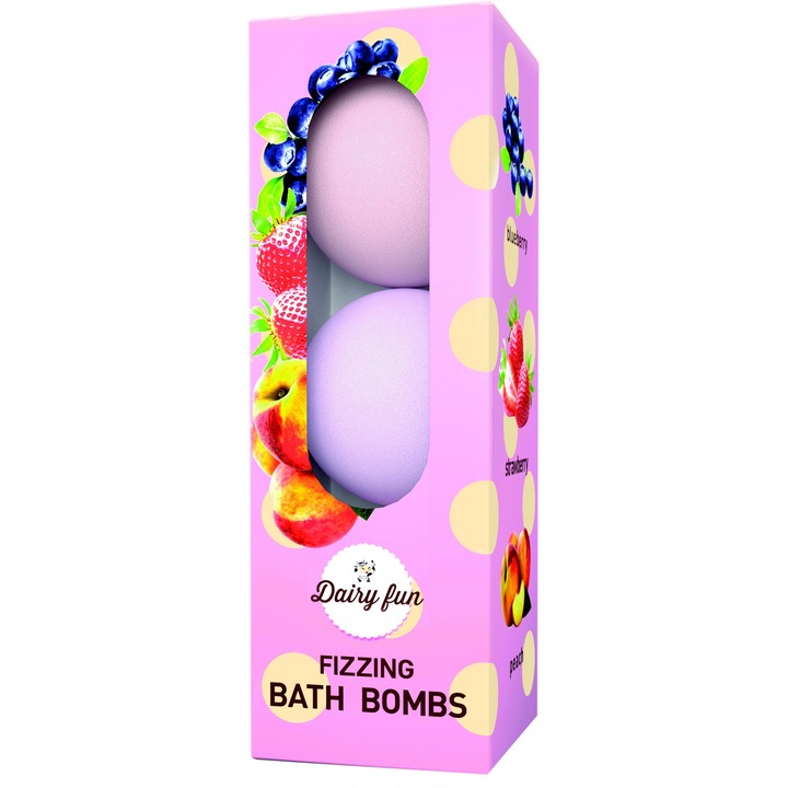 Set de baie Dairy Fun: Bulgare cu afine, 100 g + Bulgare cu capsuni, 100 g + Bulgare cu piersici, 100 g