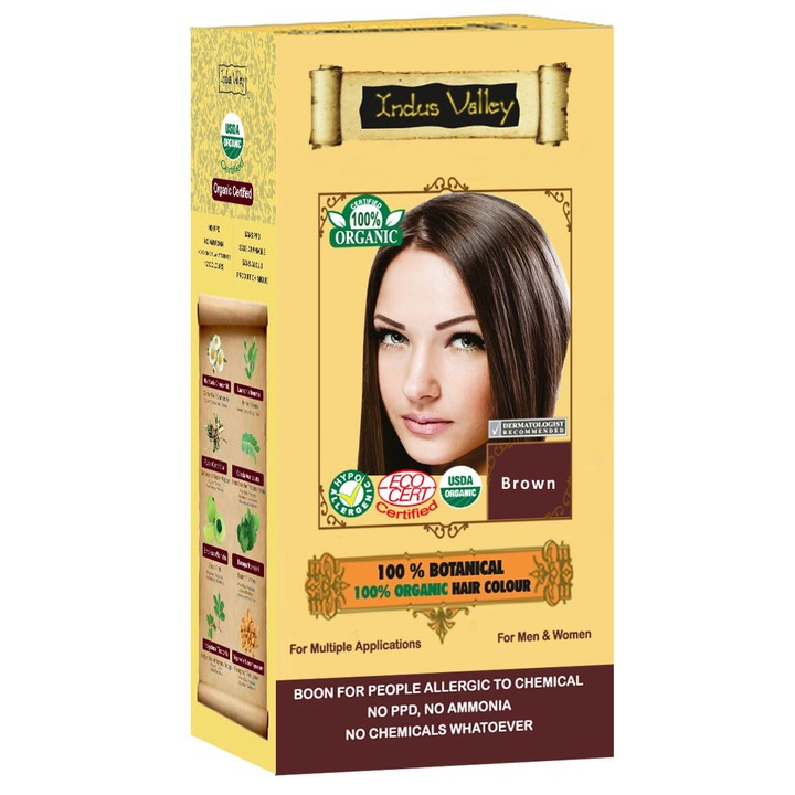 Vopsea de par Indus Valley 100% vegetala BIO Brown