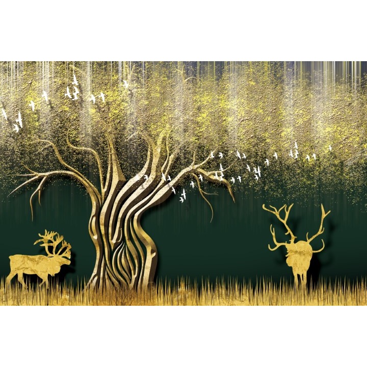 Fototapet 3D abstract copac cerbi, Autocolant PVC 120 x 180 cm