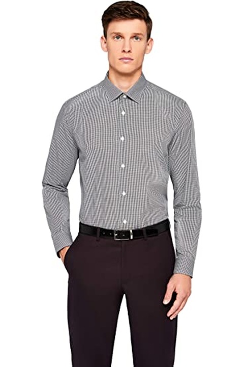 Camasa barbati, Hem & Seam, Poliester, Croiala normala, Carouri, Negru/Alb, XS