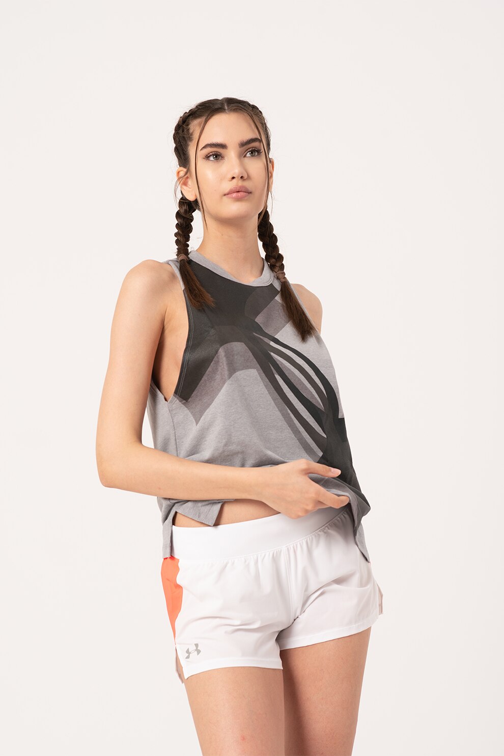 Under Armour, Top cu imprimeu, pentru fitness Muscle, Gri/negru