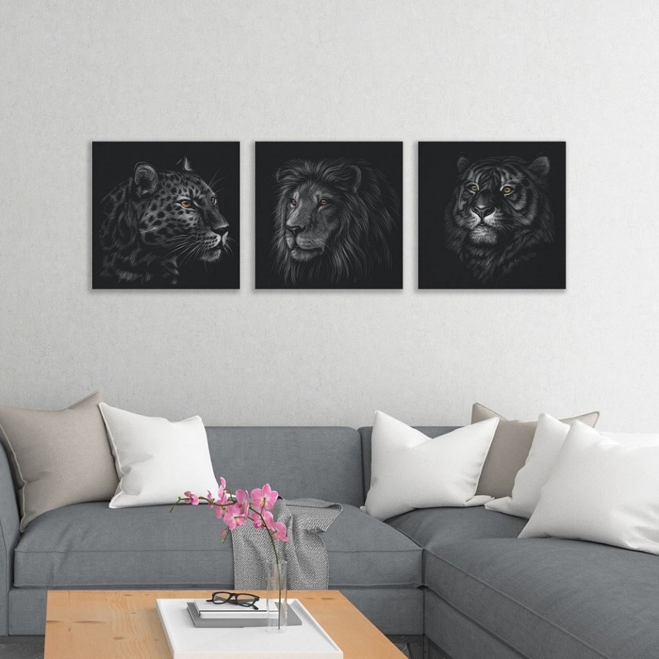 Set 3 Tablouri canvas, Feline, Stickermania, rama 50x50 cm - eMAG.ro