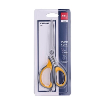 Foarfeca de Birou cu Grip Deli, 17 cm, Galben, Material Otel Inoxidabil cu Invelis Protector Foarfeca de Birou cu Grip Deli, 17 cm, Galben, Material Otel Inoxidabil cu Invelis Protector