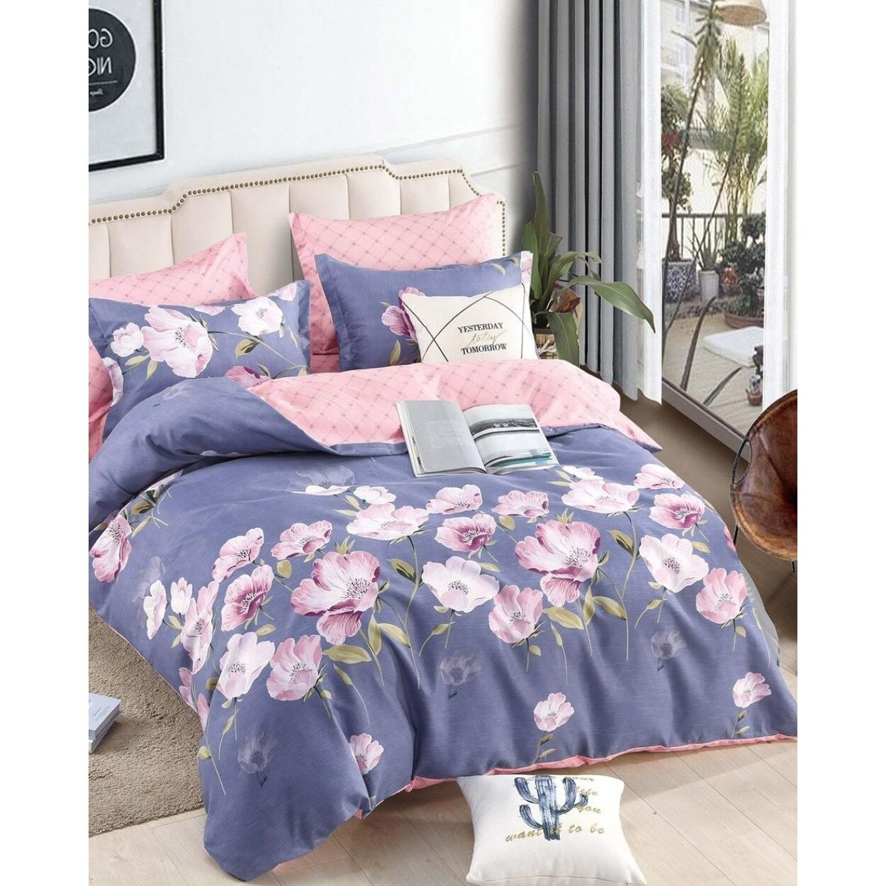 Set Lenjerie de Pat din Finet cu 2 Fete, 6 Piese, Pat 2 Persoane, Grisha