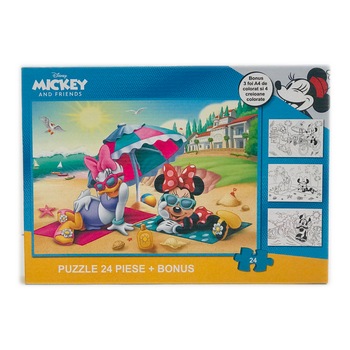 Puzzle cu 24 piese si bonus 3 foi A4 cu contur si 4 creioane colorate Minnie Puzzle cu 24 piese si bonus 3 foi A4 cu contur si 4 creioane colorate Minnie
