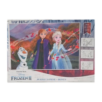 Puzzle cu 24 piese si bonus 3 foi A4 cu contur si 4 creioane colorate Frozen Puzzle cu 24 piese si bonus 3 foi A4 cu contur si 4 creioane colorate Frozen