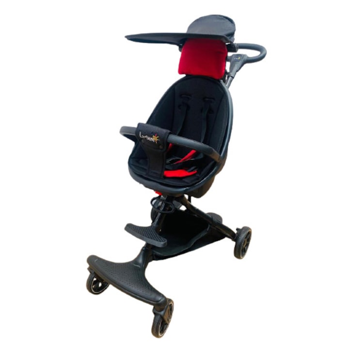 HugA6 Sport babakocsi, ultra könnyű, kompakt, megfordítható üléssel, forgatható napellenzővel, UV-védelemmel, 6 hónap-3 év, fekete/ piros