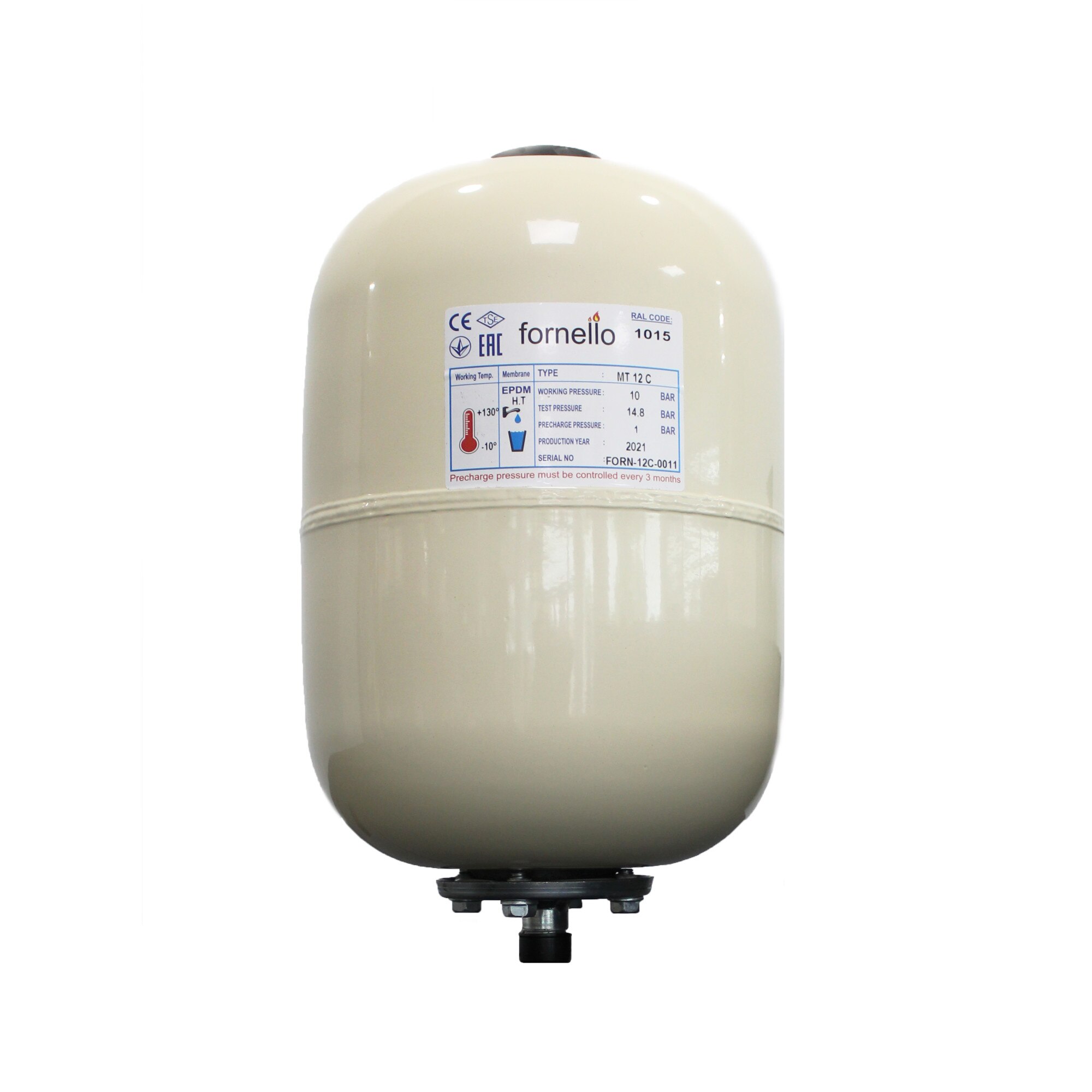 Vas expansiune solar Fornello 12 litri, vertical culoare ivory, presiune maxima 10 bar, membrana EPDM
