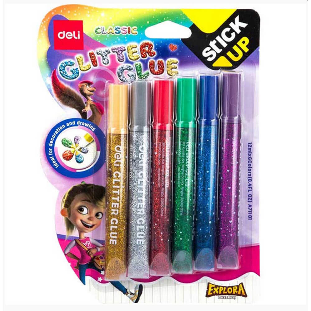 Set 6 Tuburi Lipici Deli Glitter Classic 12 ml, Diverse Culori