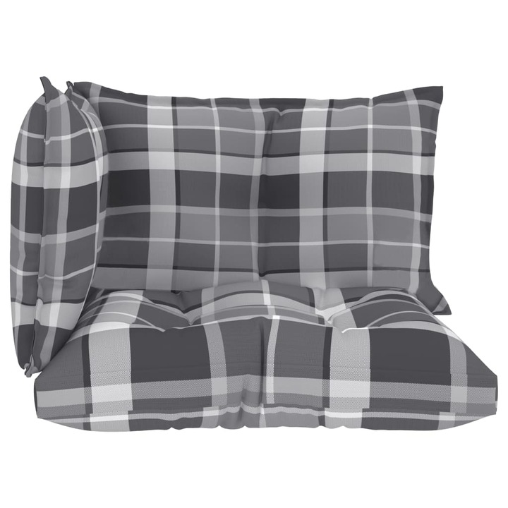 Комплект 3 възглавници за градински диван от палети, vidaXL, Текстил-полиестер, 61.5 x 60 x 10 см, Сив/Бял, Каре