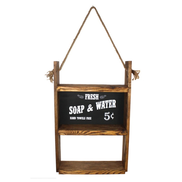 Raft din lemn cu sfoara Rustic Homs, 60 x 40 x 13 cm, maro