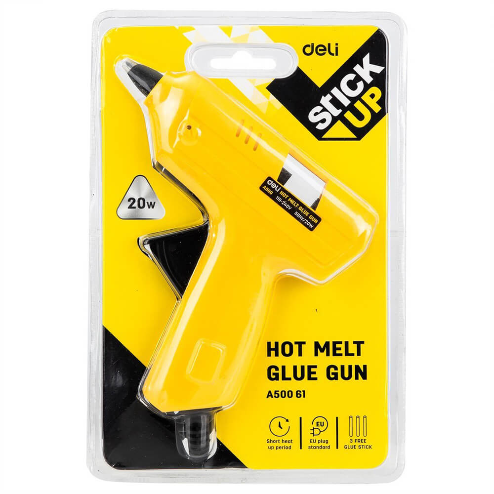 Pistol Lipici Deli pentru Kraft, 20W, Cablu 1.5m, Galben