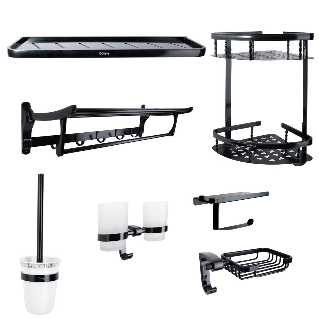 Set sapte piese accesorii de baie TRENDY'S, negru mat