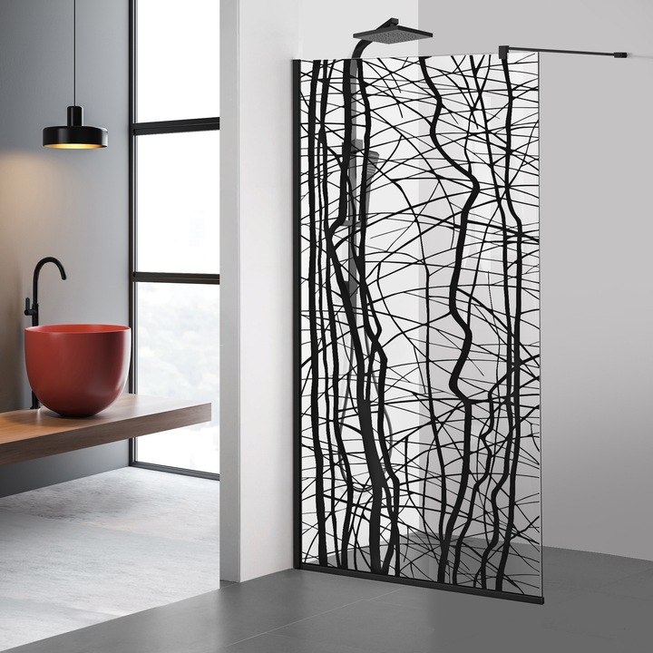 Aqua Roy ® Black 70x195 cm zuhanyfal, fekete Manhattan modell, 8 mm víztiszta biztonsági üveg, vízkő elleni kezeléssel