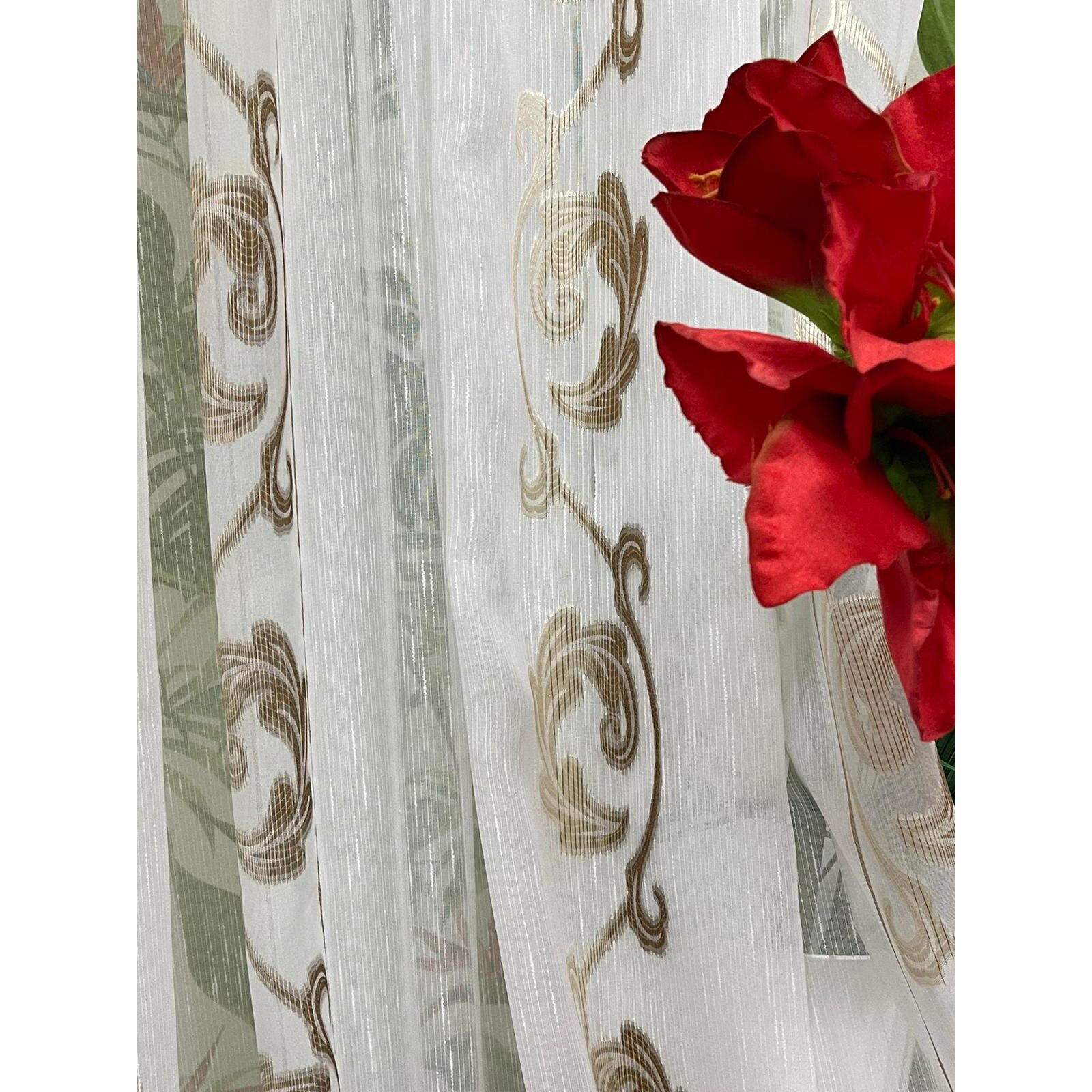 Perdea alba 300x245cm cu broderie de frunze maro, cu rejansa by Liz Line - RD2023