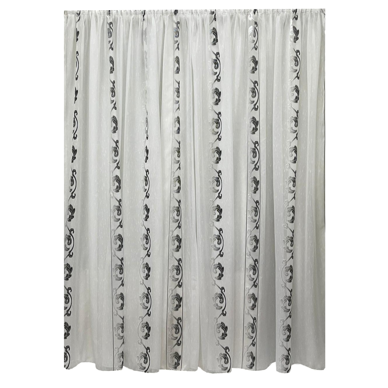 Perdea alba 700x245cm cu broderie de frunze negre, cu rejansa by Liz Line - RD2037