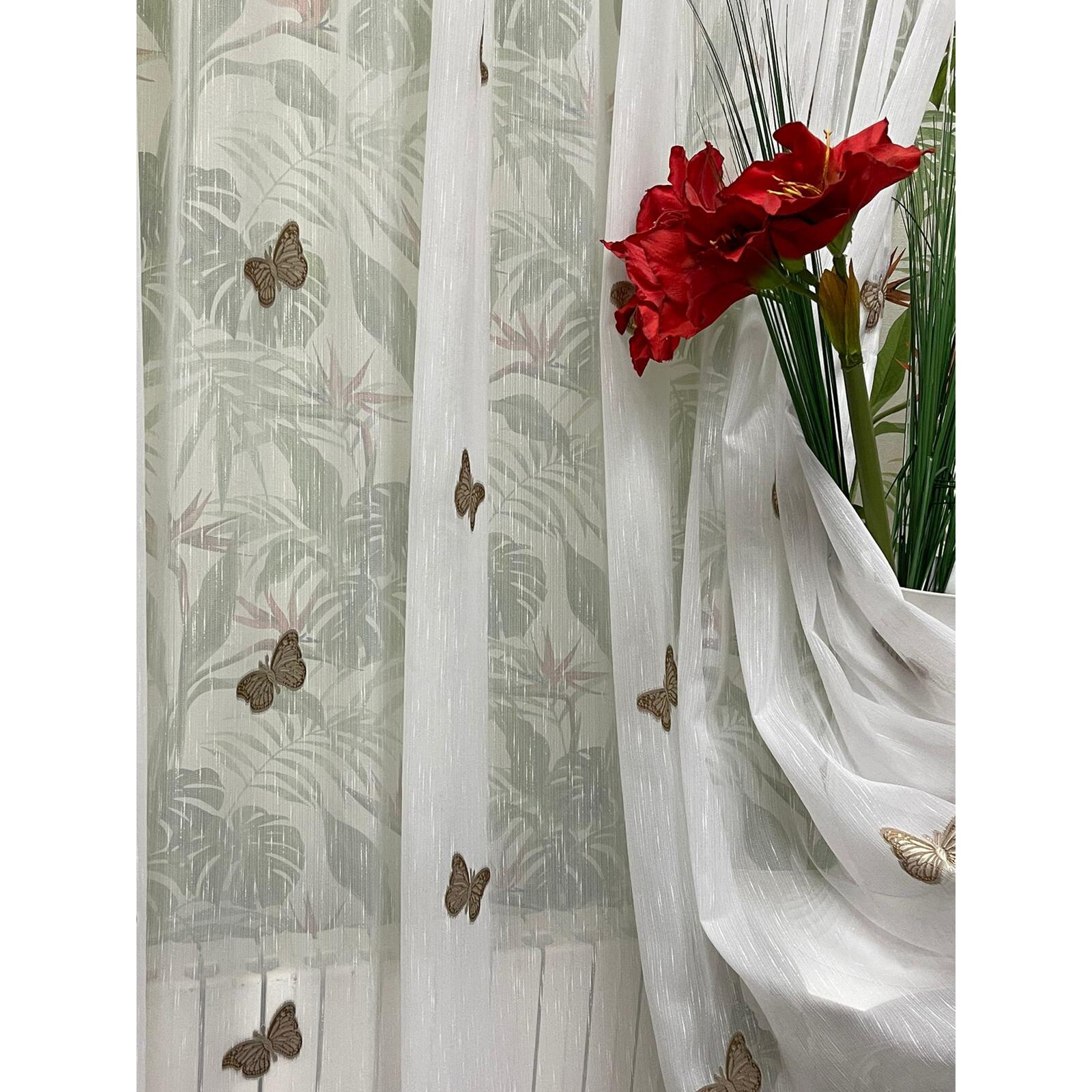 Perdea alba 500x245cm cu broderie de fluturi maro, cu rejansa by Liz Line - RD2055