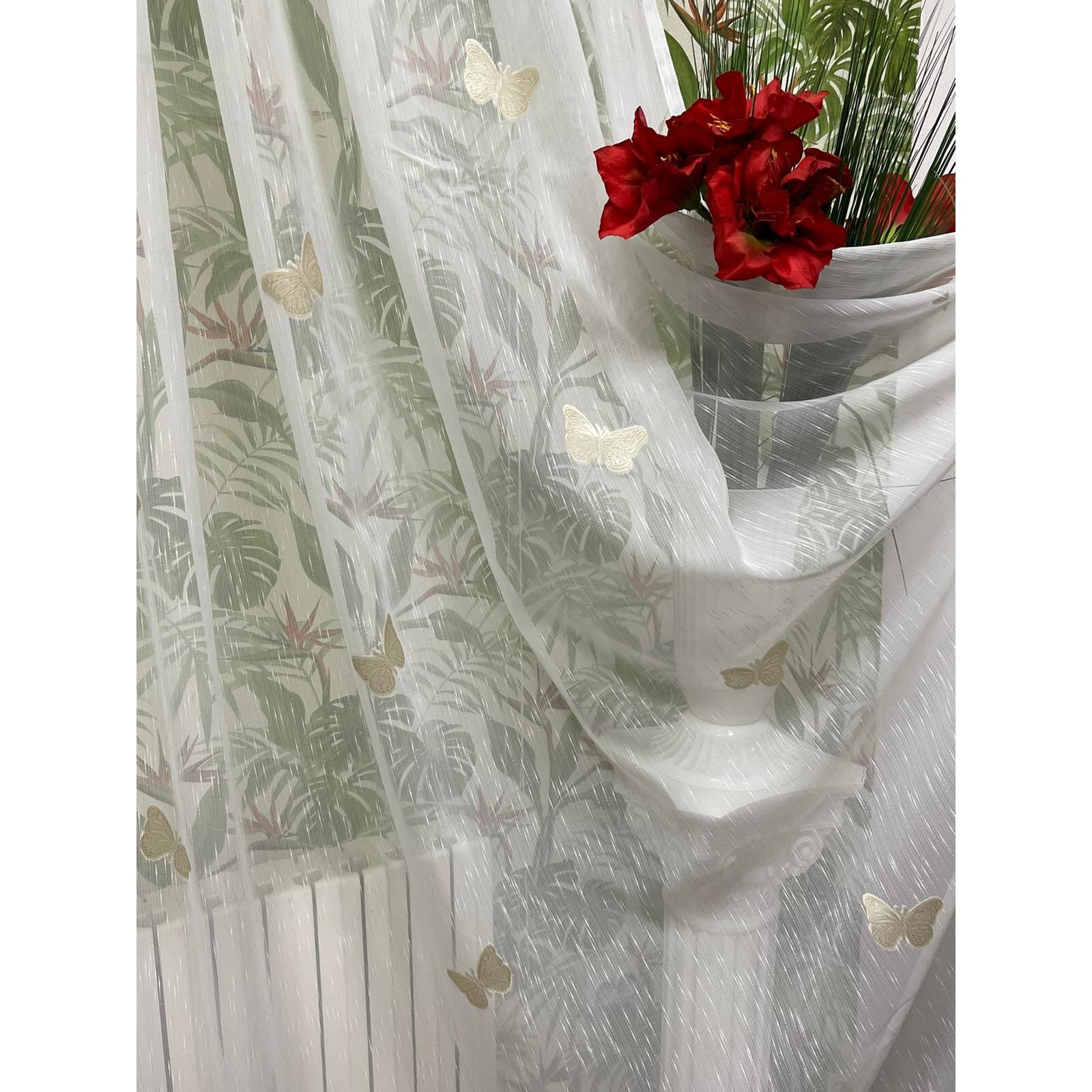 Perdea alba 300x245cm cu broderie de fluturi capuccino, cu rejansa by Liz Line - RD2043