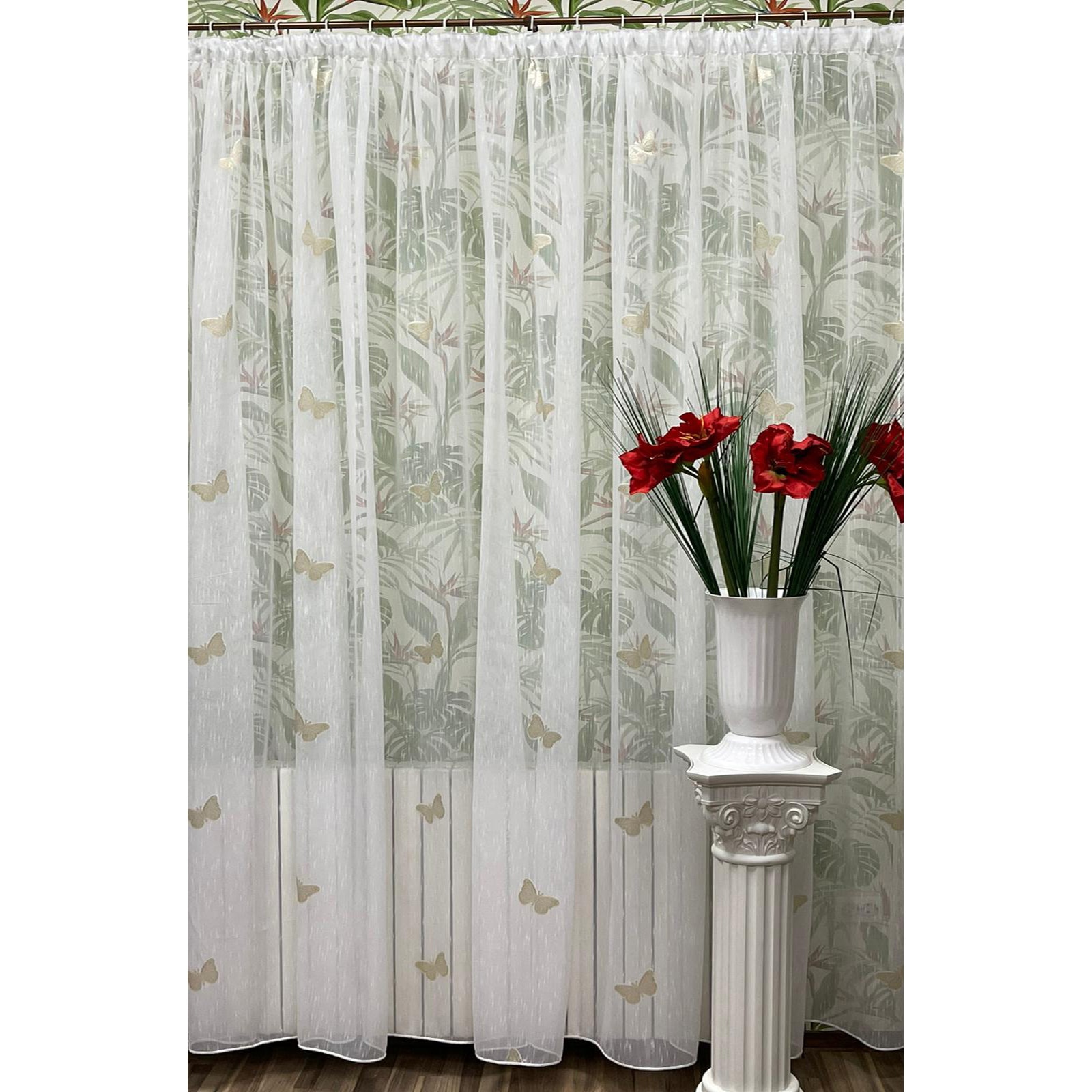 Perdea alba 500x245cm cu broderie de fluturi capuccino, cu rejansa by Liz Line - RD2045