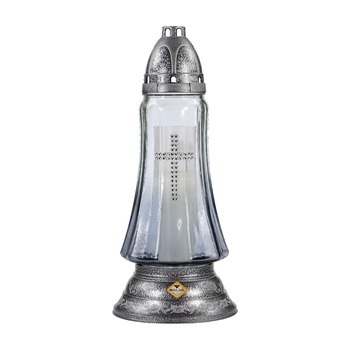 Candela din sticla fumurie cu cruce 537 F CR Candela din sticla fumurie cu cruce 537 F CR