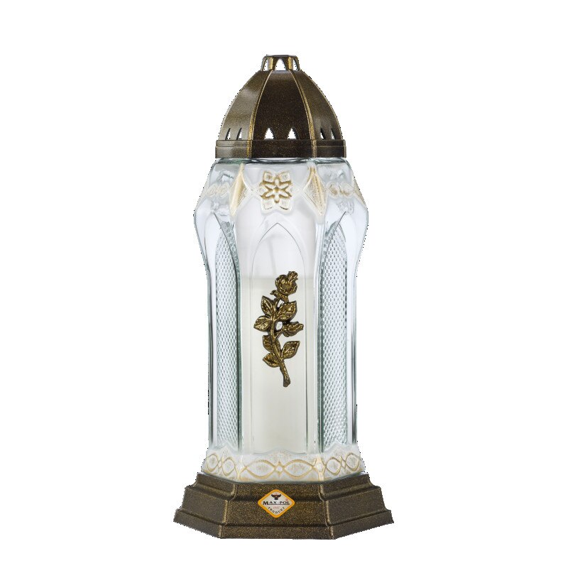 Candela din sticla cu trandafir auriu 890 TR