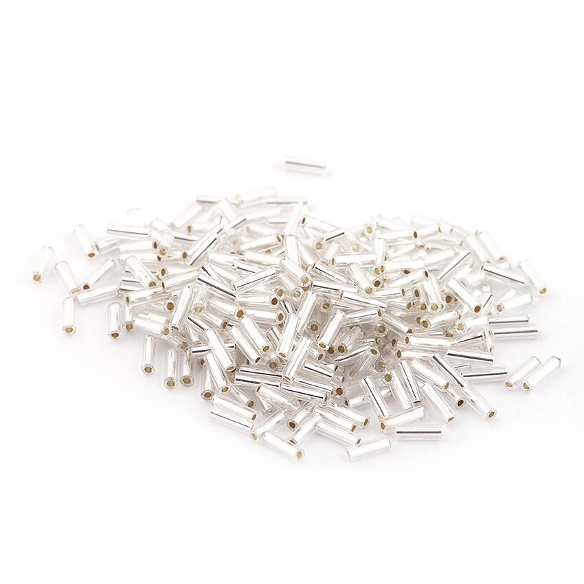 Pachet margele creative din sticla alungite 15 g - argintiu, 6 mm