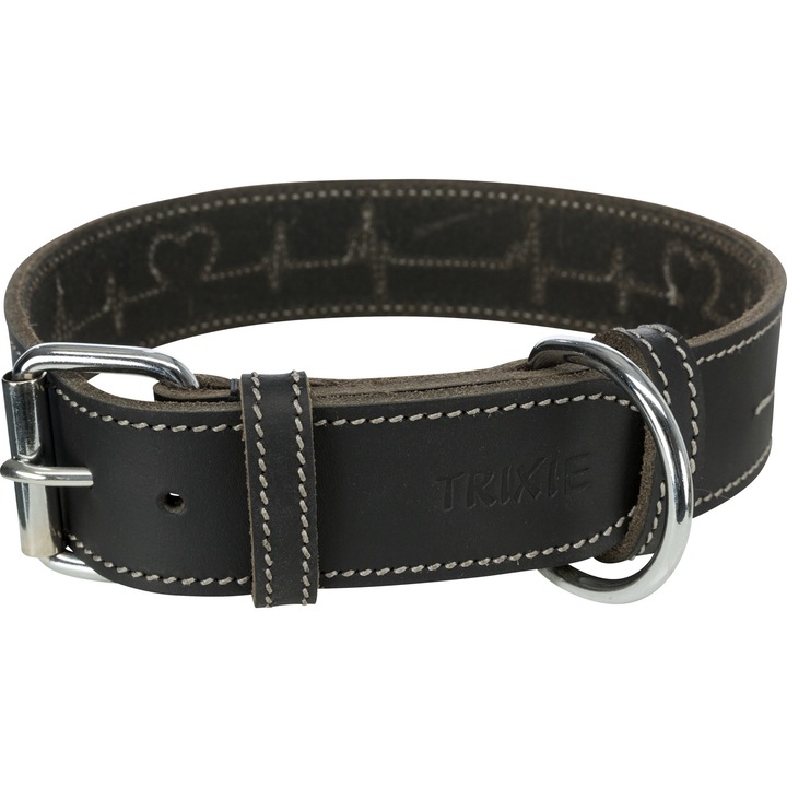 Zgarda Trixie "HEARTBEAT" piele neagra pentru caini M 38-47cm/40mm 18985