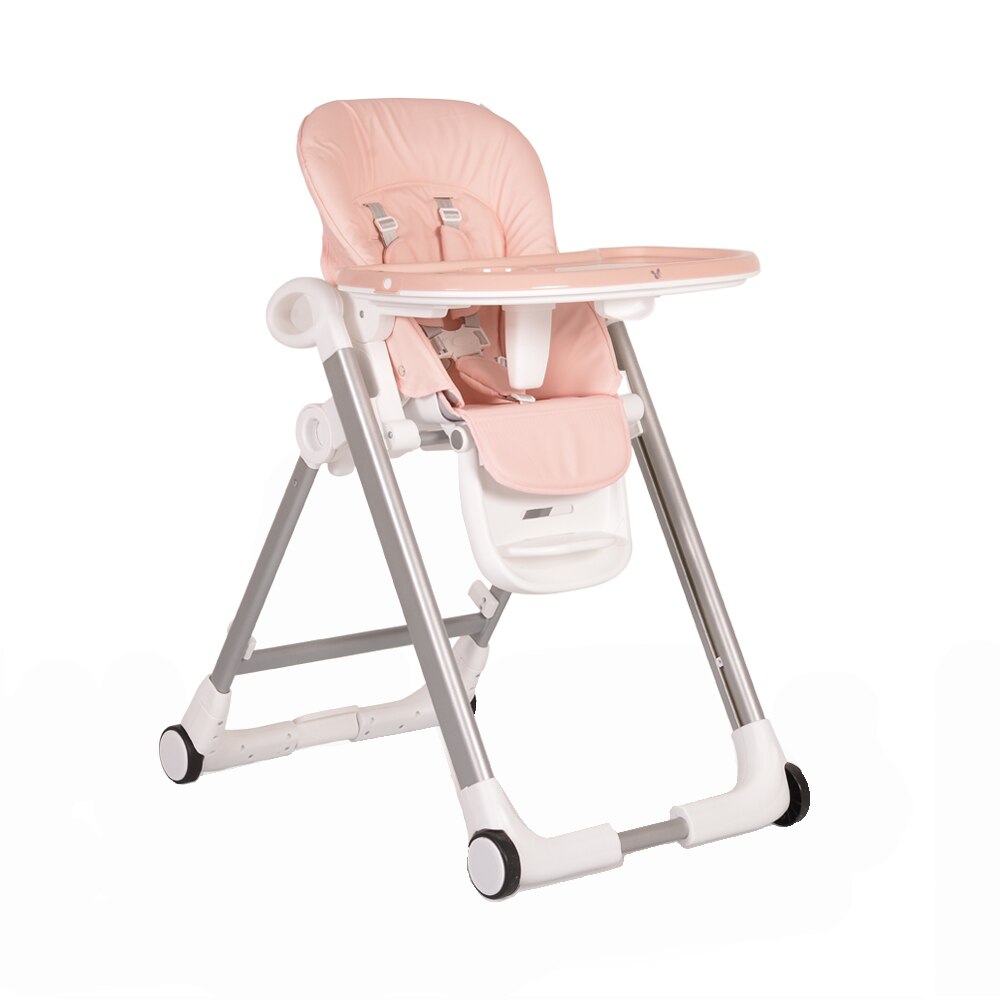 Scaun de masa pentru bebe Brunch, pliabil, inaltime reglabila pe 7 pozitii, centura in 5 puncte, husa piele ecologica usor de curatat, 57 x 25 x 90 cm, roz