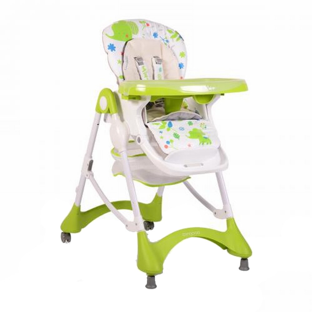 Scaun de masa pentru bebe Mint, pliabil, inaltime reglabila, centuri pentru siguranta, usor de curatat, verde/alb