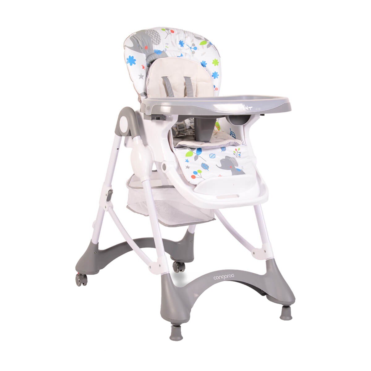 Scaun de masa pentru bebe Mint, pliabil, inaltime reglabila, centuri pentru siguranta, usor de curatat, gri/alb