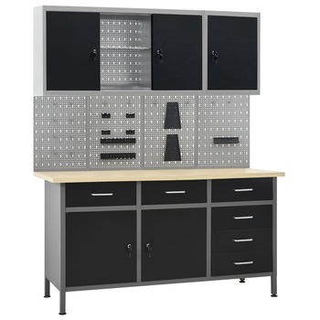 Banc de lucru pentru atelier/garaj, vidaXL, cu 13 compartimente, Otel, 160 x 60 x 85 cm, Negru Banc de lucru pentru atelier/garaj, vidaXL, cu 13 compartimente, Otel, 160 x 60 x 85 cm, Negru