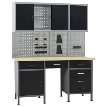 Banc de lucru pentru atelier/garaj, cu 12 compartimente, vidaXL, Otel, 160 x 60 x 85 cm, Negru Banc de lucru pentru atelier/garaj, cu 12 compartimente, vidaXL, Otel, 160 x 60 x 85 cm, Negru