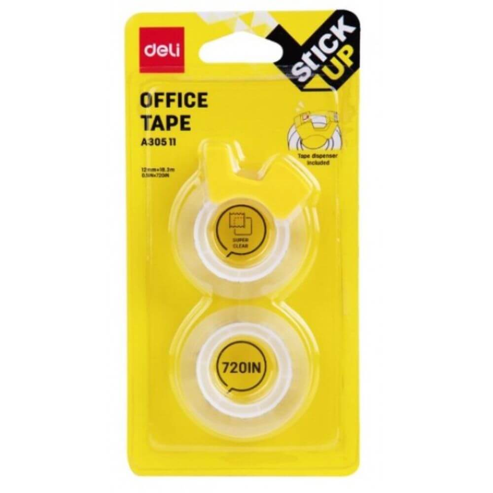 Dispenser cu Banda Adeziva Deli Invisible, 2x12 mm x 18.3 m