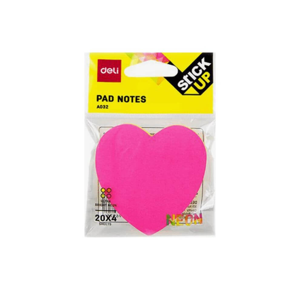 Notite Adezive Deli Stick Up, Inima, 76x76 mm, 4 Culori Neon, 80 File/Set