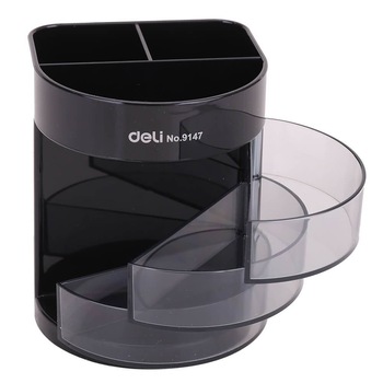 Suport Birou Deli, 6 Compartimente, Negru, Plastic Suport Birou Deli, 6 Compartimente, Negru, Plastic