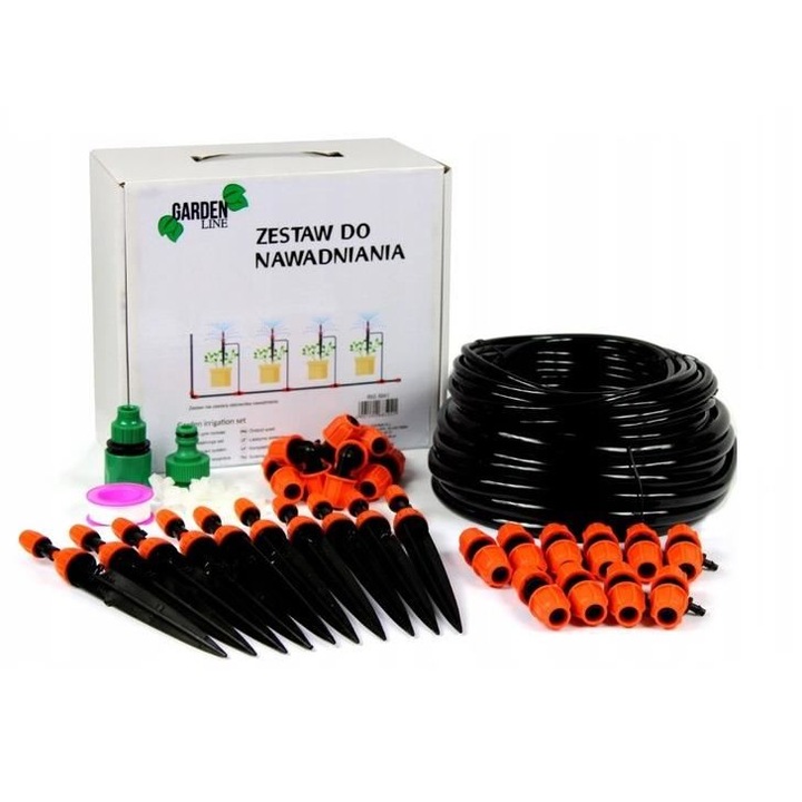 Комплект поливна система GardenLine със спрей, 10 Пръскачки, 54 части, 10 м